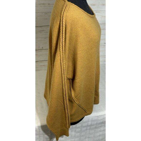 GARNET HILL Size MEDIUM Womens Mustard Yellow BRAIDED Trim 100% Cashmere Sweater - Picture 11 of 16